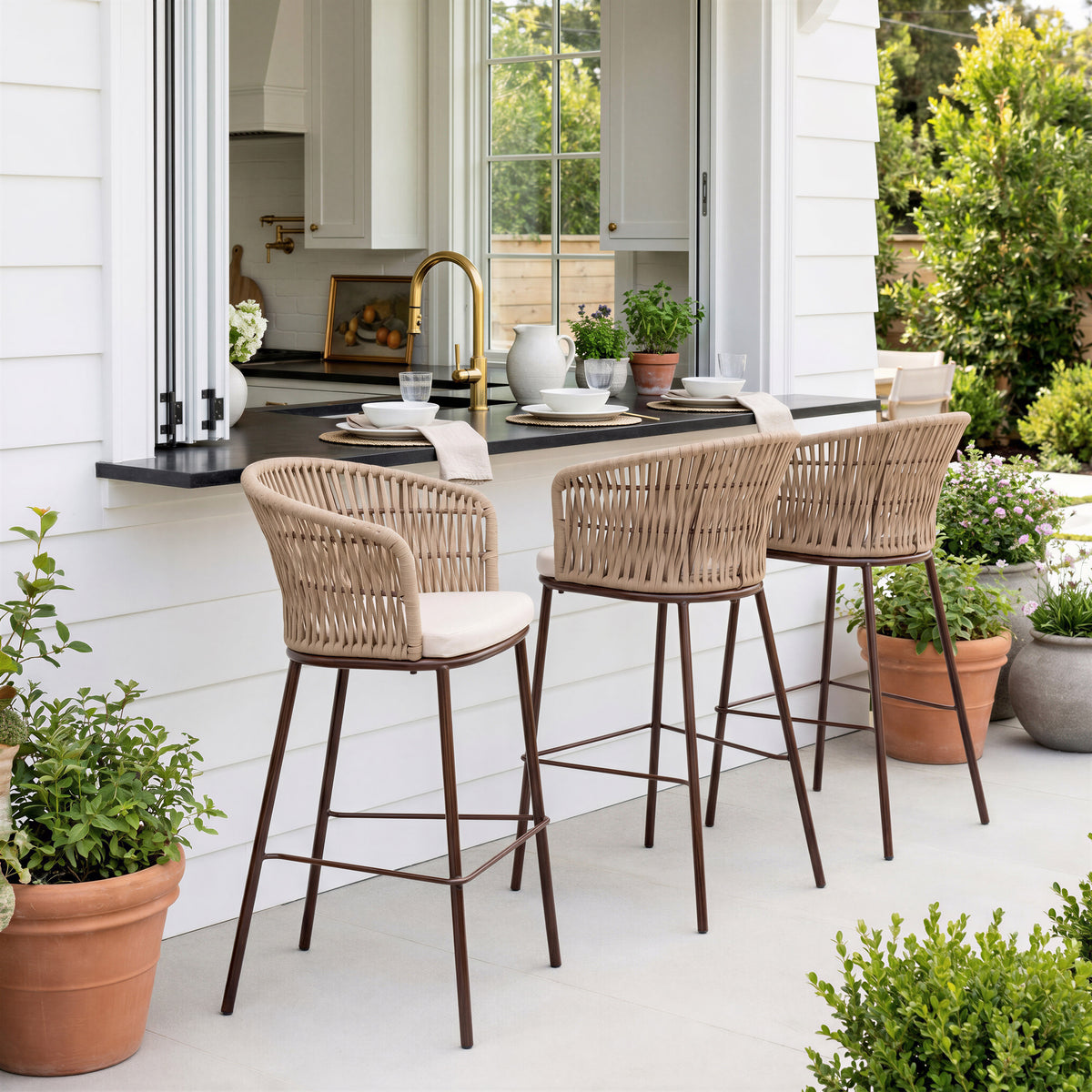 Zuo Freycinet Outdoor Barstool Set of 2 – Natural