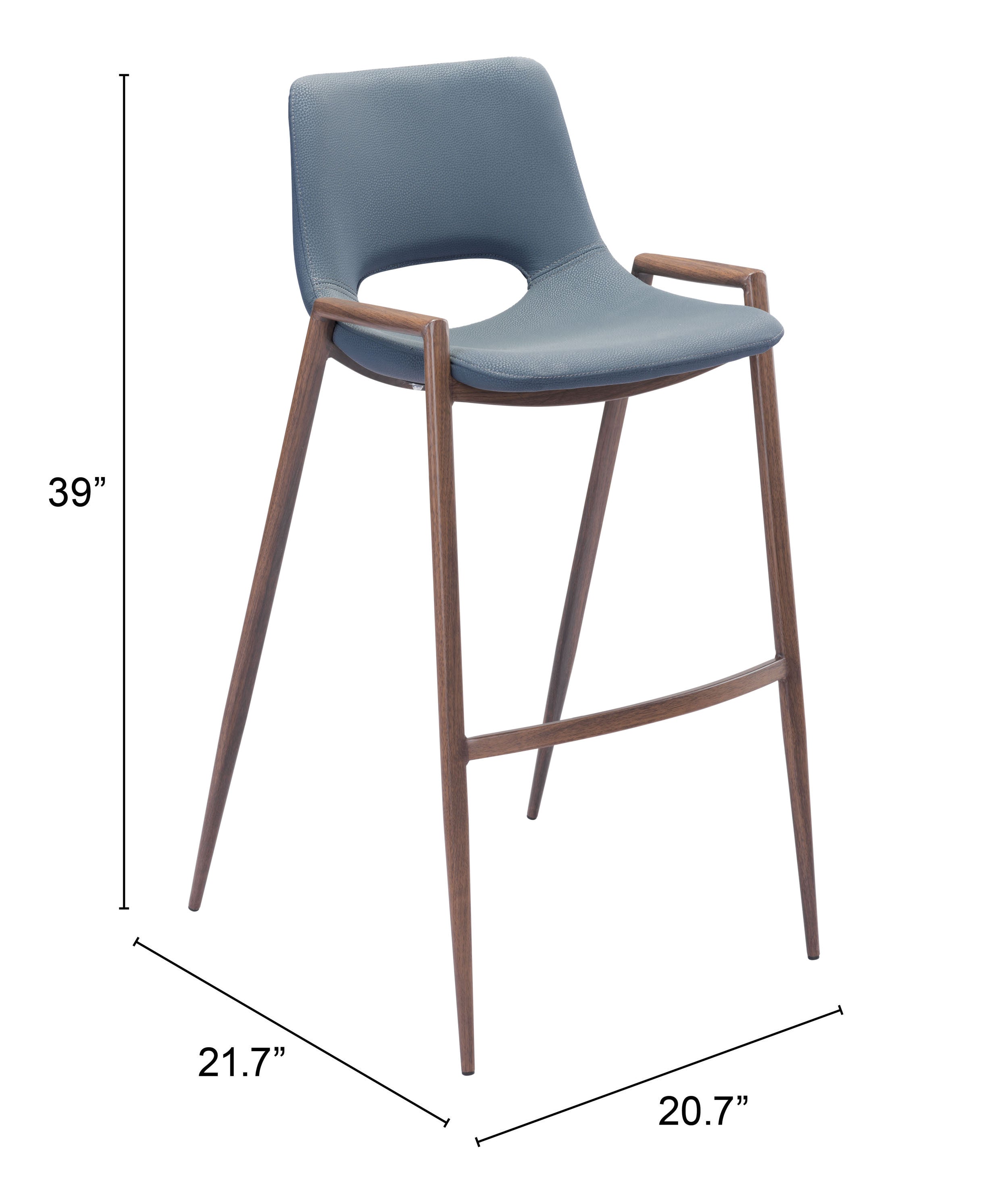 Zuo Desi Barstool Set of 2 – Azure Gray & Walnut