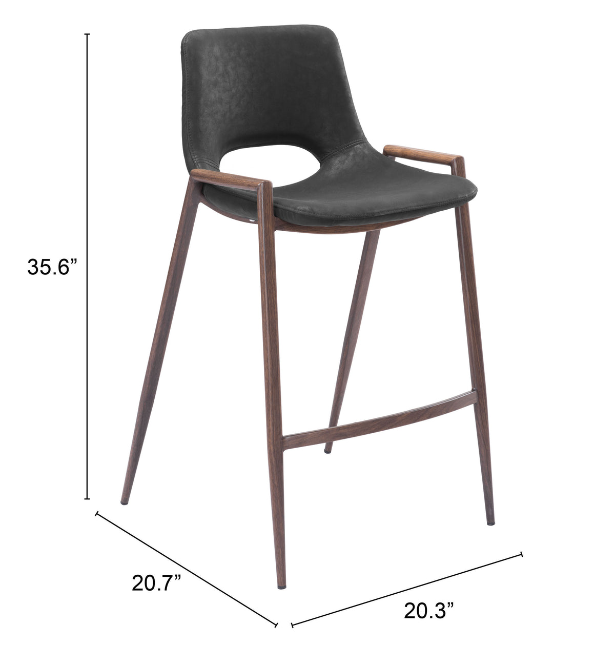 Zuo Desi Counter Stool Set of 2 – Black & Walnut
