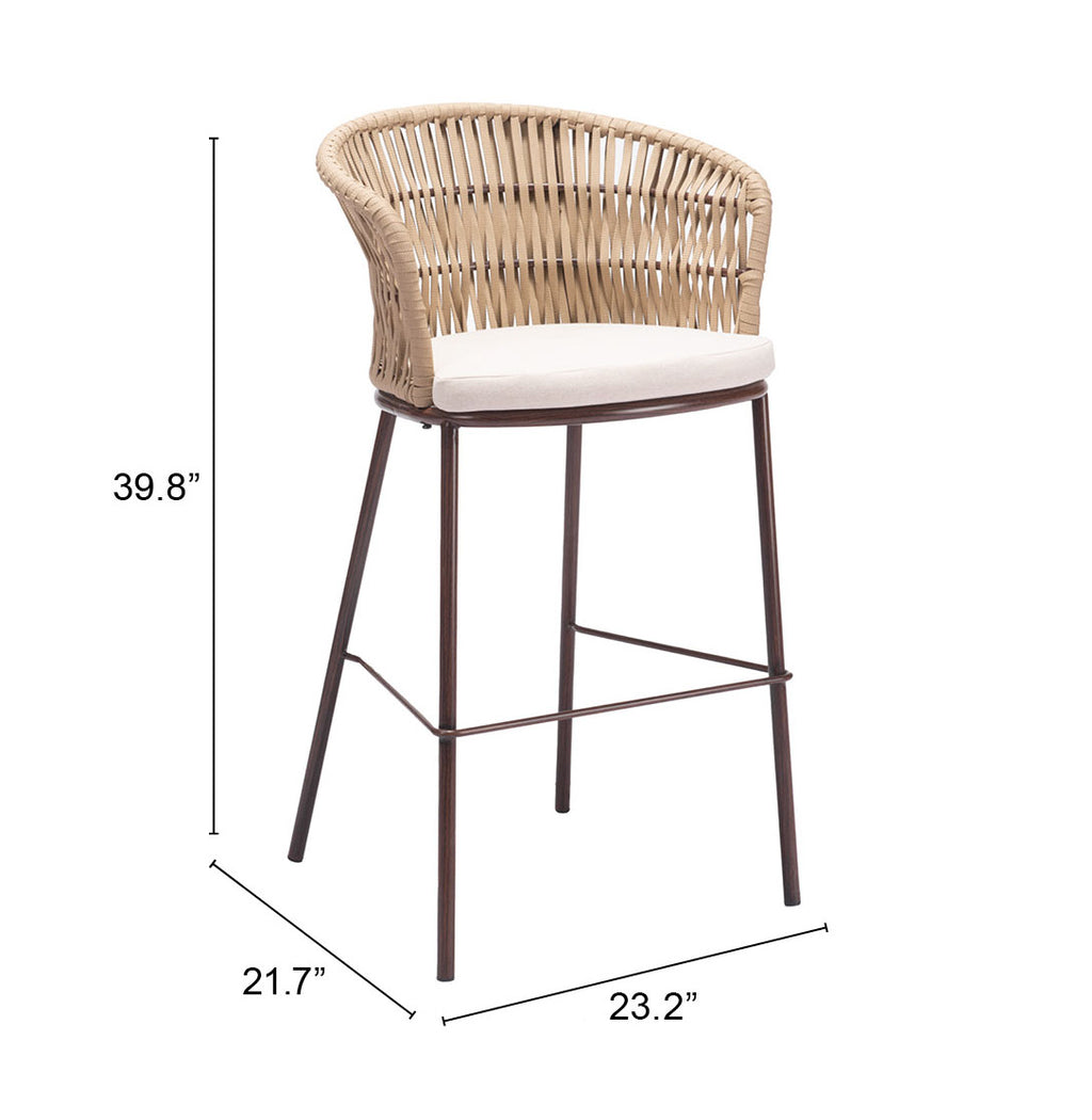 Zuo Freycinet Outdoor Barstool Set of 2 – Natural