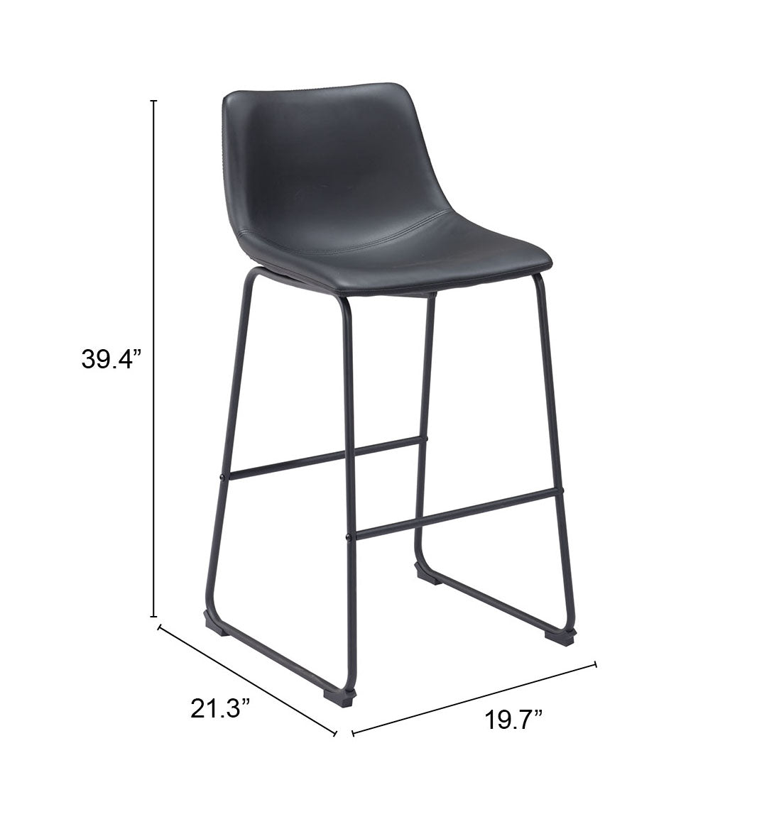 Zuo Smart Barstool Set of 2 – Black