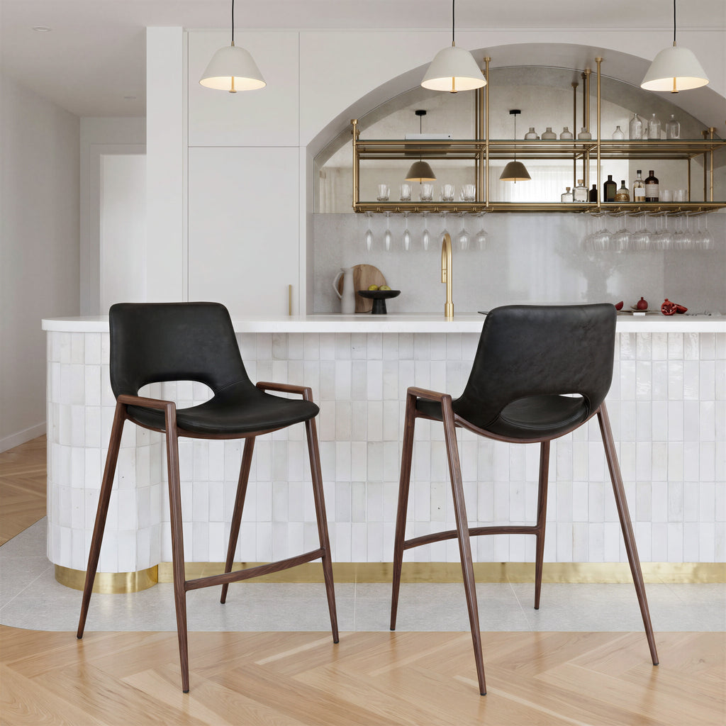 Zuo Desi Counter Stool Set of 2 – Black & Walnut