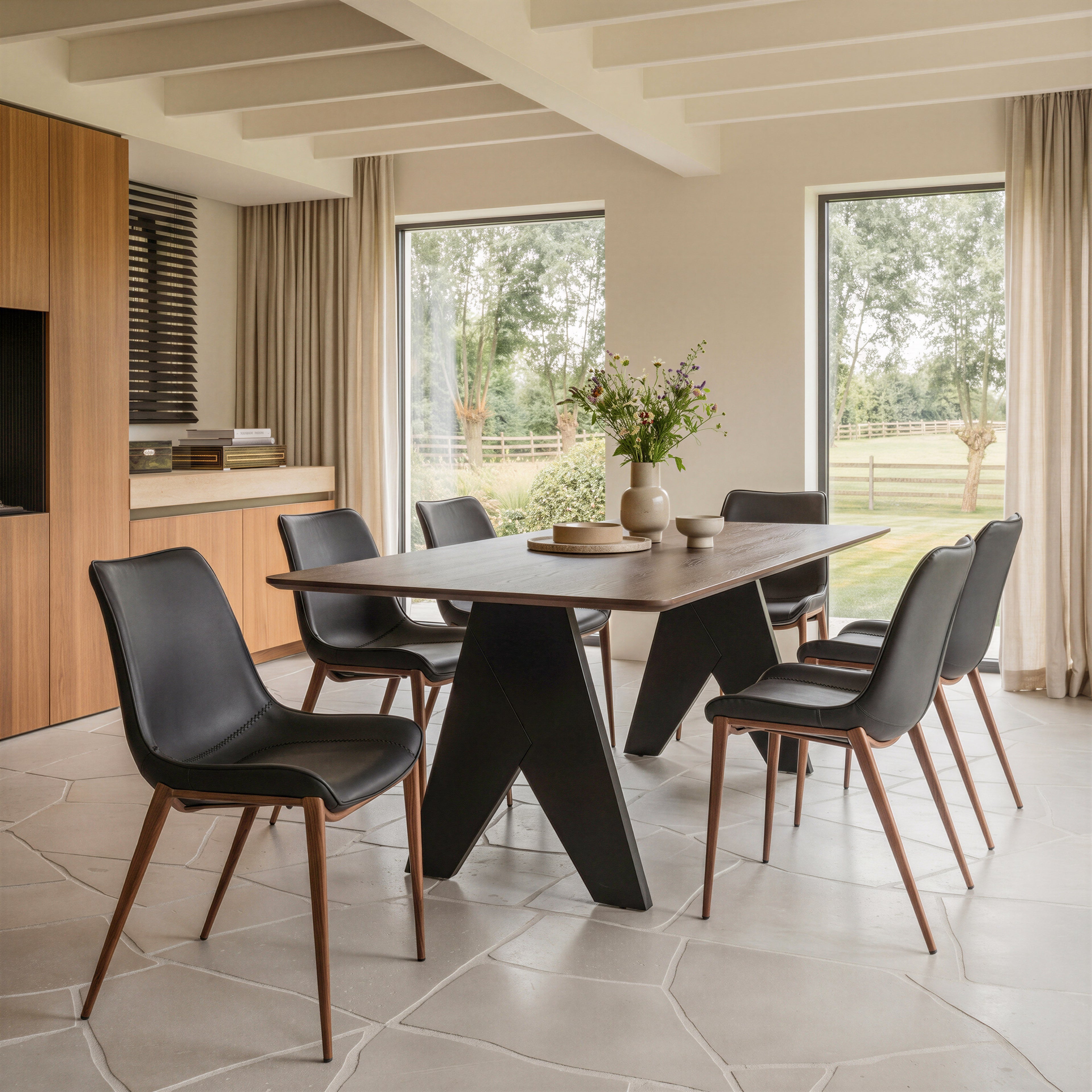 Zuo Magnus Dining Chair Set of 2 – Black & Walnut