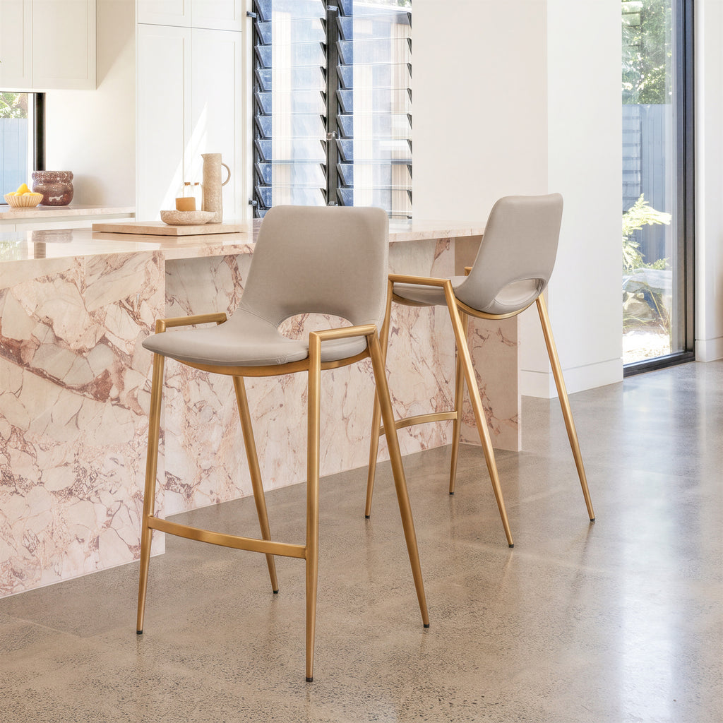 Zuo Desi Counter Stool Set of 2 – Beige & Gold
