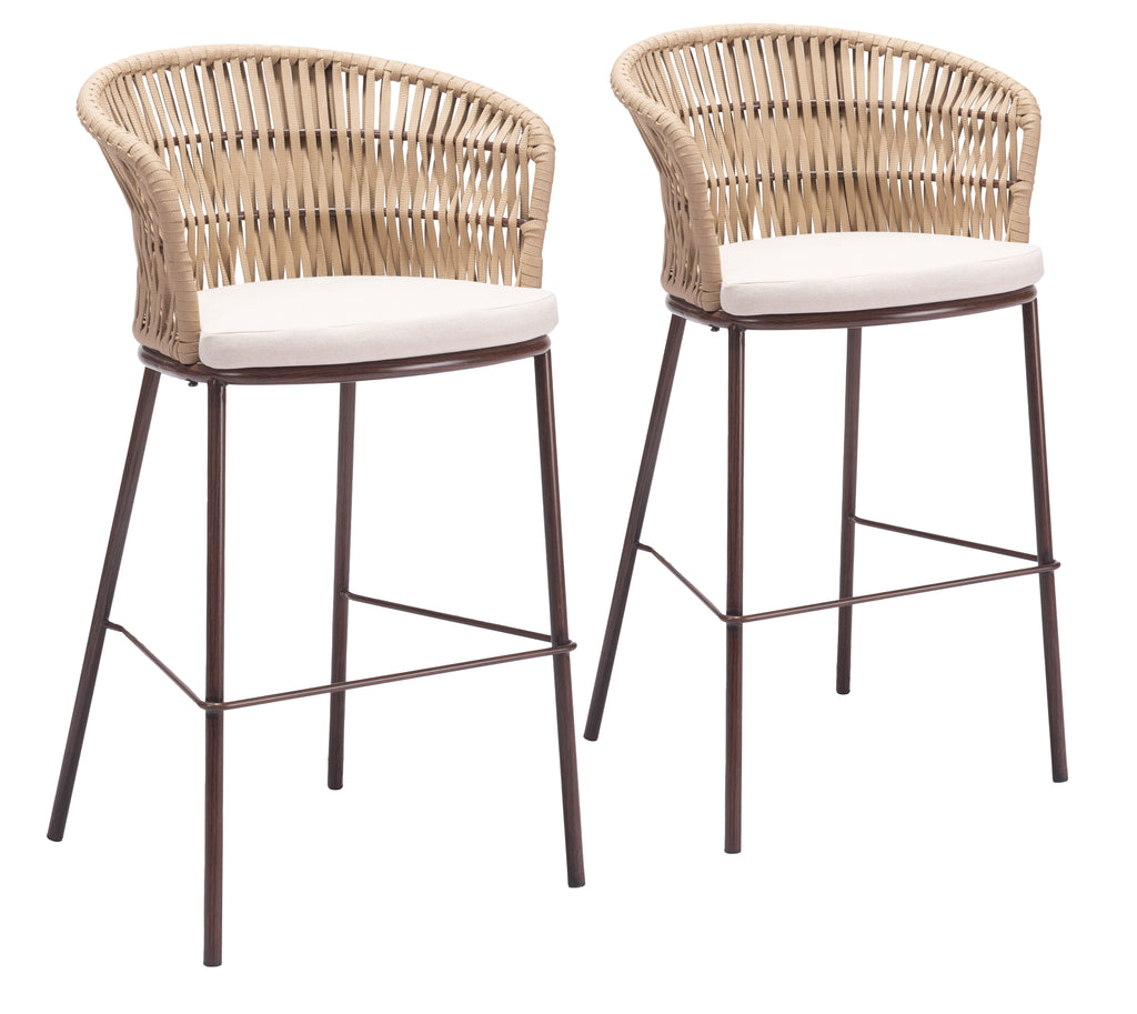 Zuo Freycinet Outdoor Barstool Set of 2 – Natural