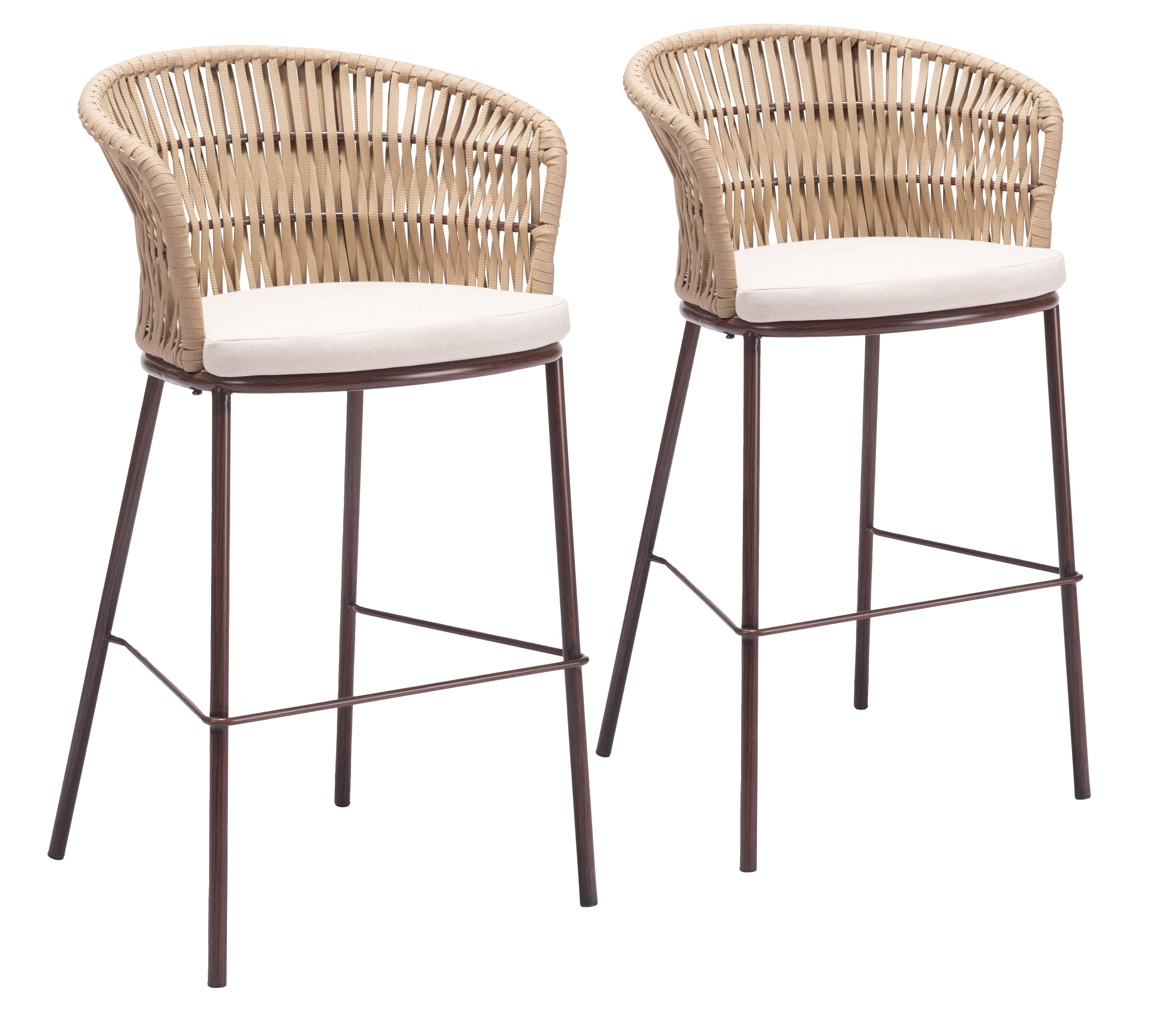 Zuo Freycinet Outdoor Barstool Set of 2 – Natural