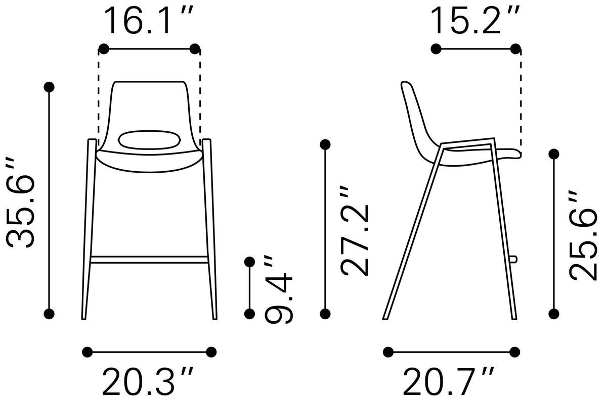 Zuo Desi Counter Stool Set of 2 – Black & Walnut