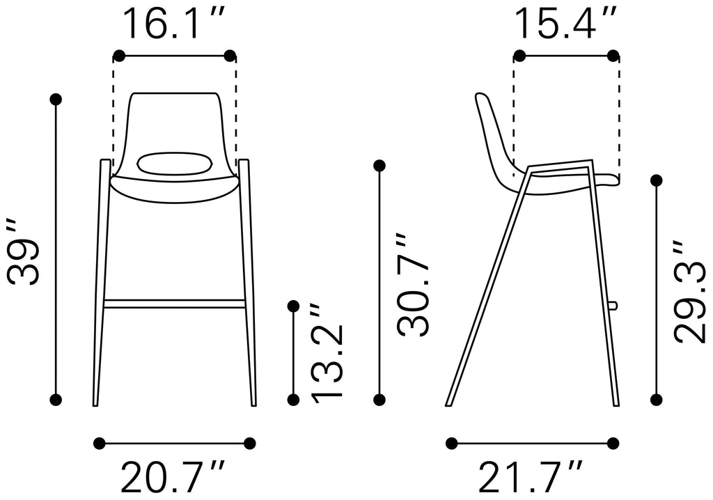 Zuo Desi Barstool Set of 2 – Azure Gray & Walnut