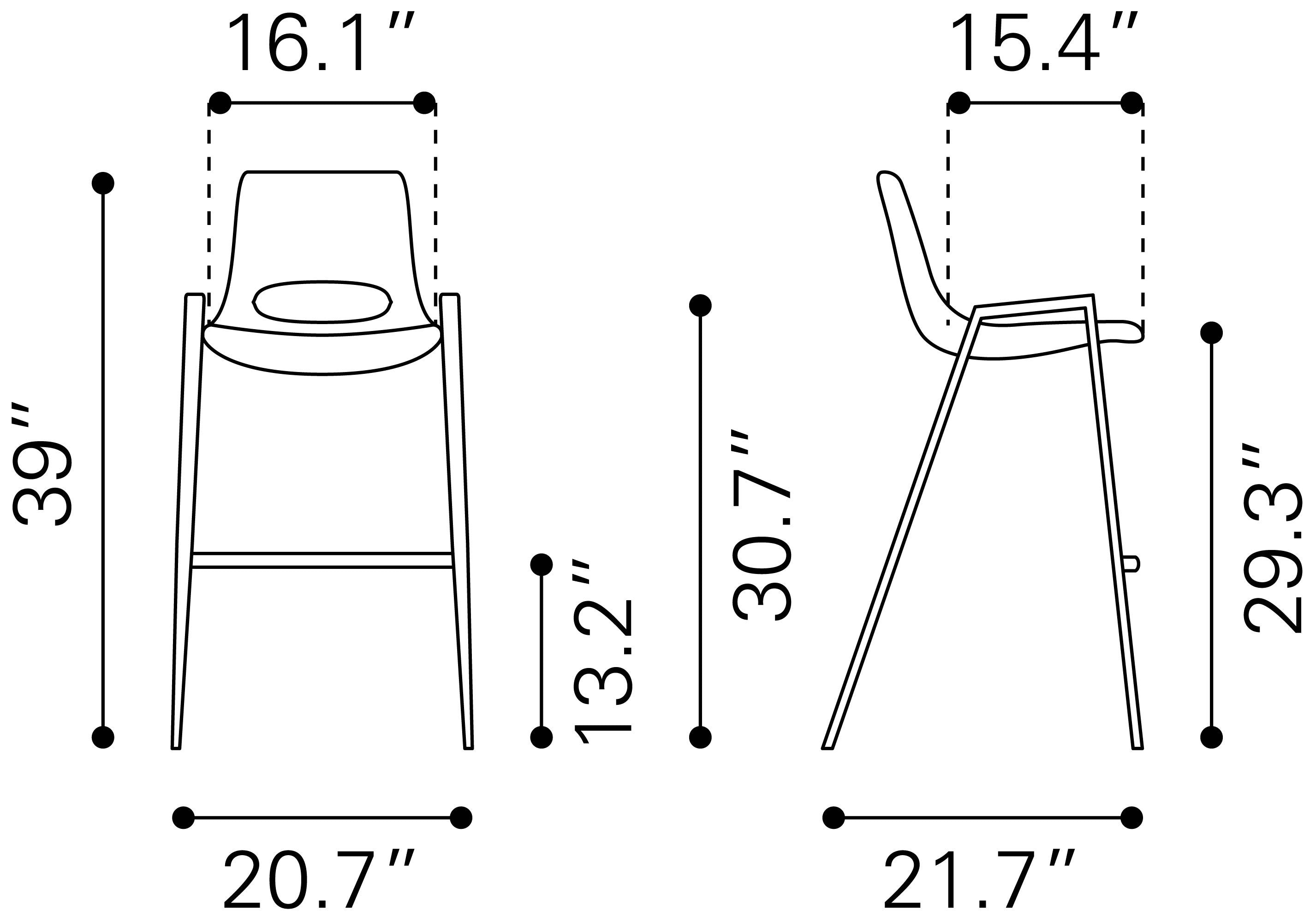 Zuo Desi Barstool Set of 2 – Azure Gray & Walnut