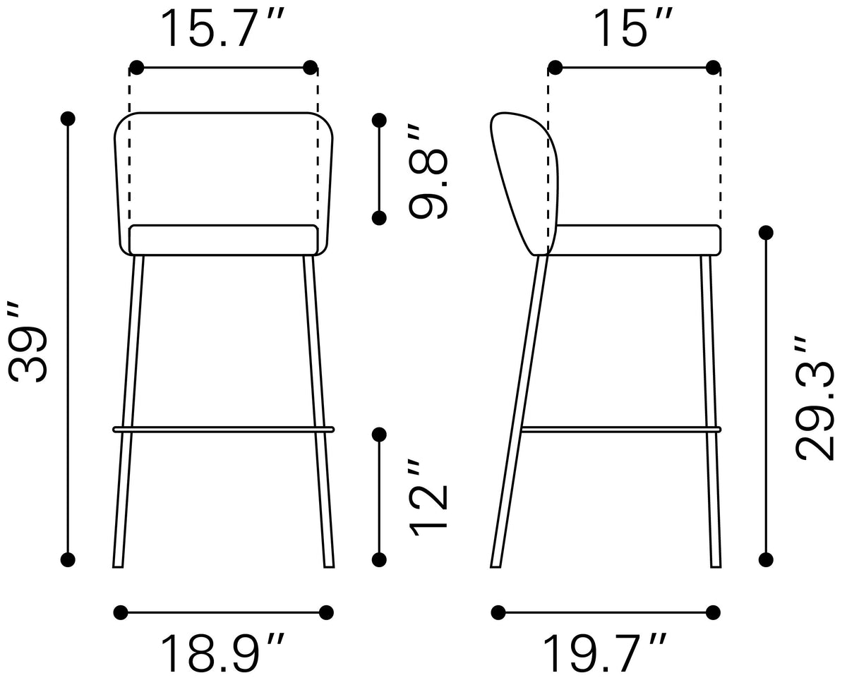 Zuo Linz Barstool Set of 2 – Cream