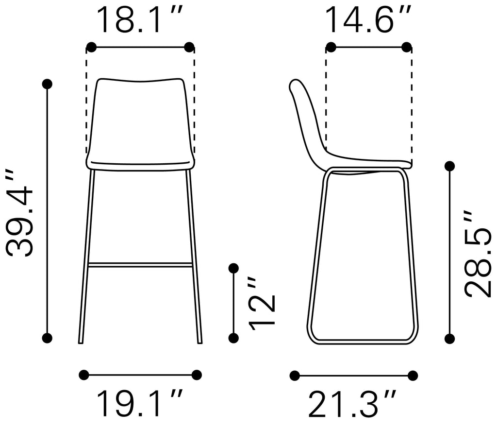 Zuo Smart Barstool Set of 2 – Black