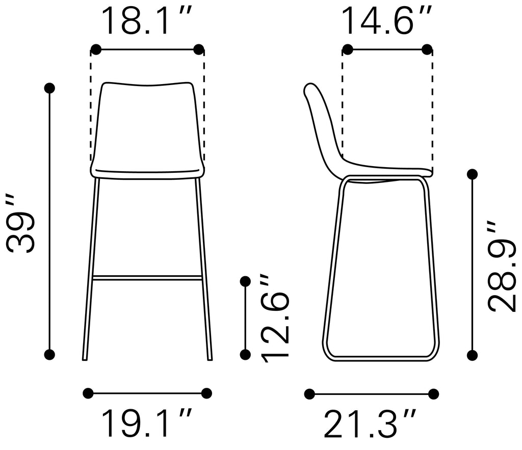 Zuo Smart Barstool Set of 2 – Vintage Espresso