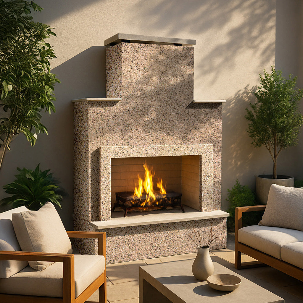 Cal Flame Cancun - Contemporary Outdoor Gas Fireplace with Bottom Mantel