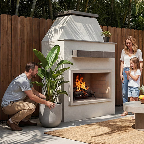 Cal Flame Laredo - Modern Outdoor Gas Fireplace with Mantel