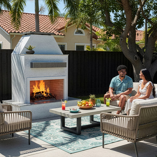 Cal Flame Key West - Modern Outdoor Gas Fireplace with Wrap-Around Mantel