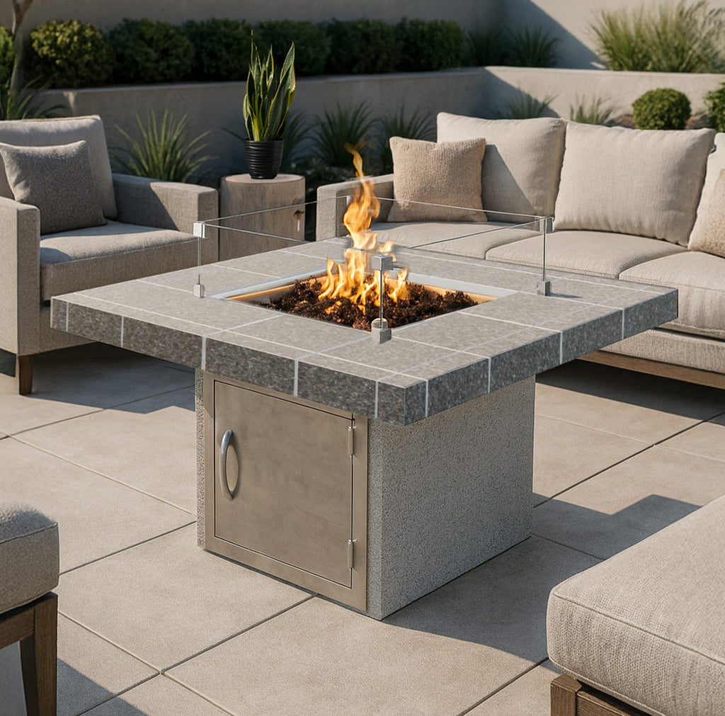 Cal Flame Mesa S201M outdoor gas fire pit in an outdoor setting