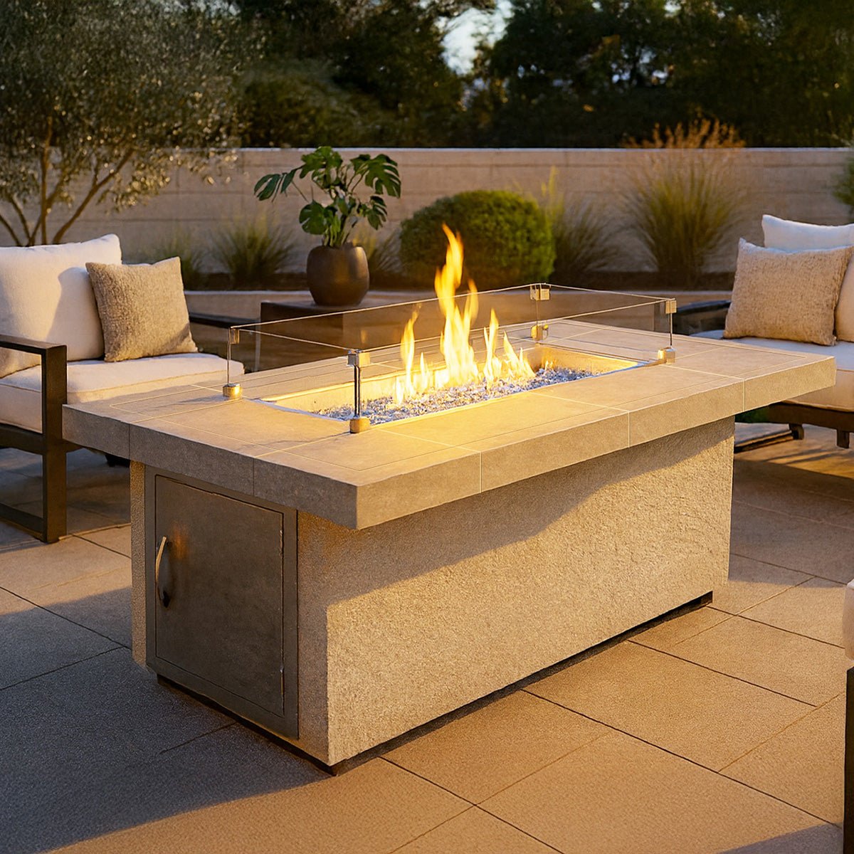 Cal Flame Phoenix RT501M outdoor gas fire pit in an outdoor setting