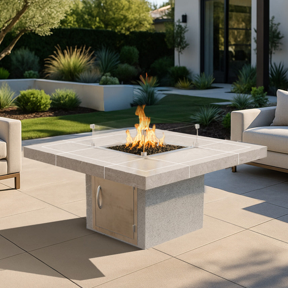 Cal Flame Sedona S301M outdoor gas fire pit in an outdoor setting