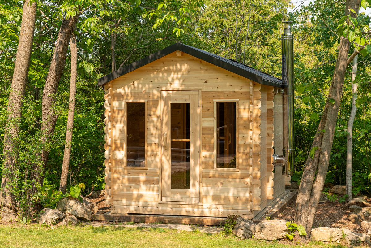 Leisurecraft CT Georgian cabin sauna with changeroom exterior