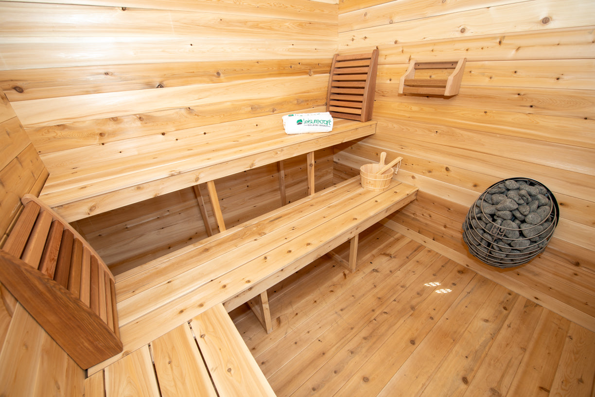 Leisurecraft CT Georgian cabin sauna porch detail