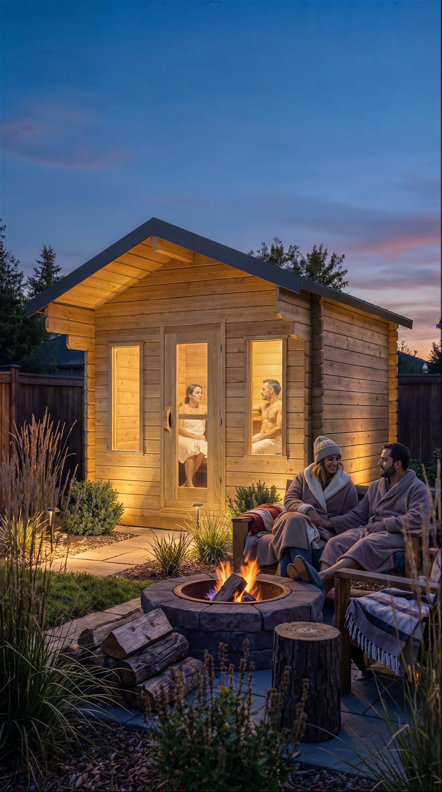 Leisurecraft Canadian Timber Palmer sauna backyard lifestyle view
