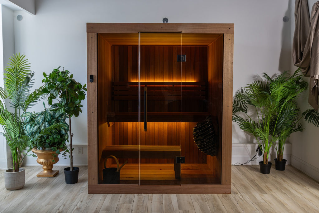 Element Loft front view showing the two-level bench layout through the glass