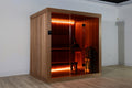 Element Studio indoor sauna three-quarter exterior showing its full-glass front