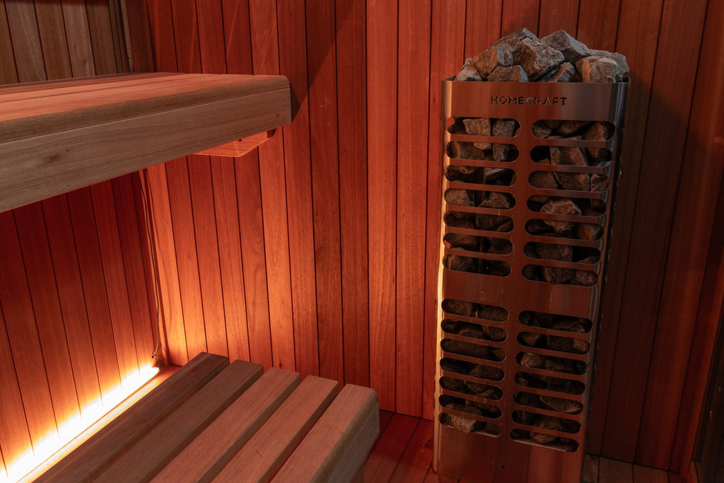 Element Studio basket-style electric heater and adjacent bench detail