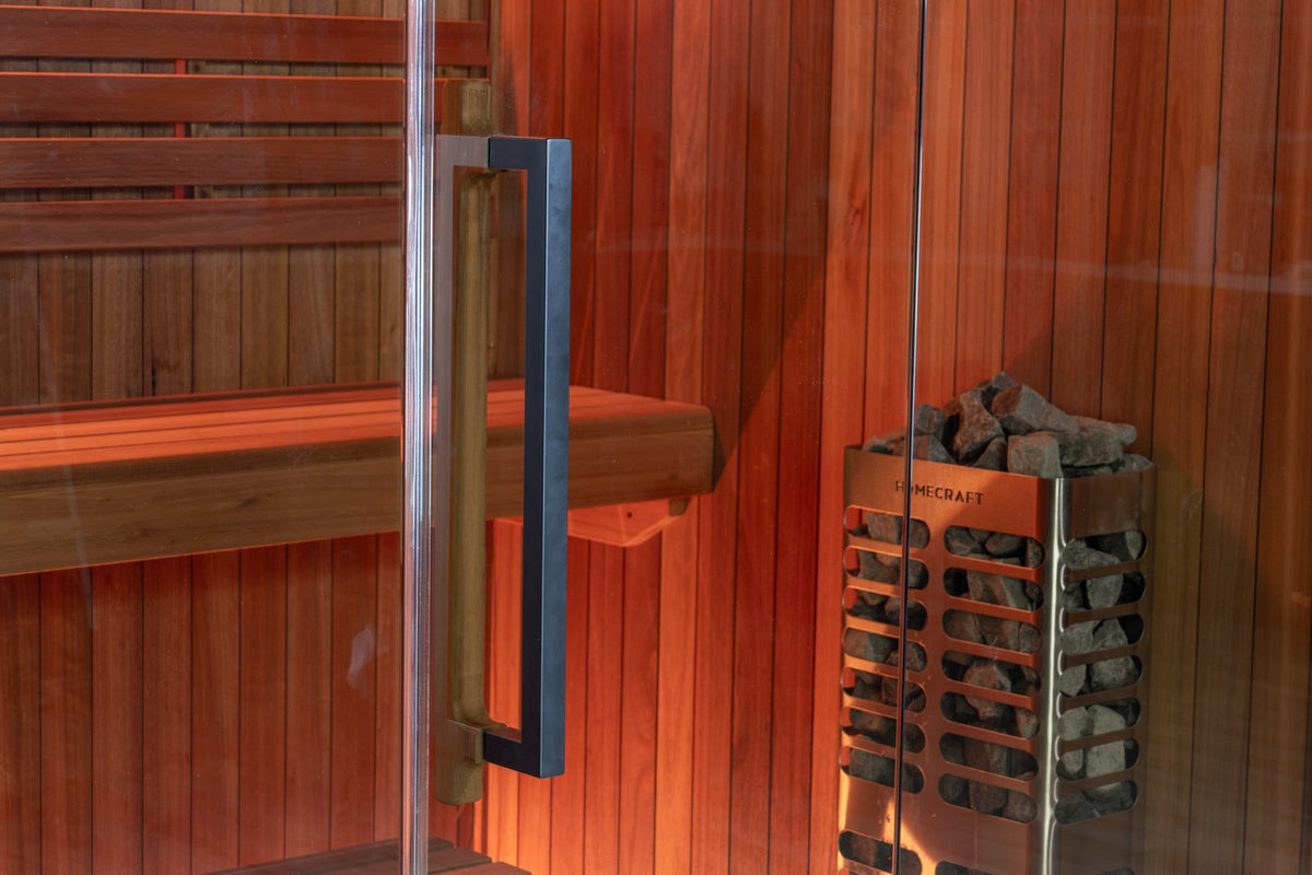 Element Studio glass door handle and heater seen through the glass
