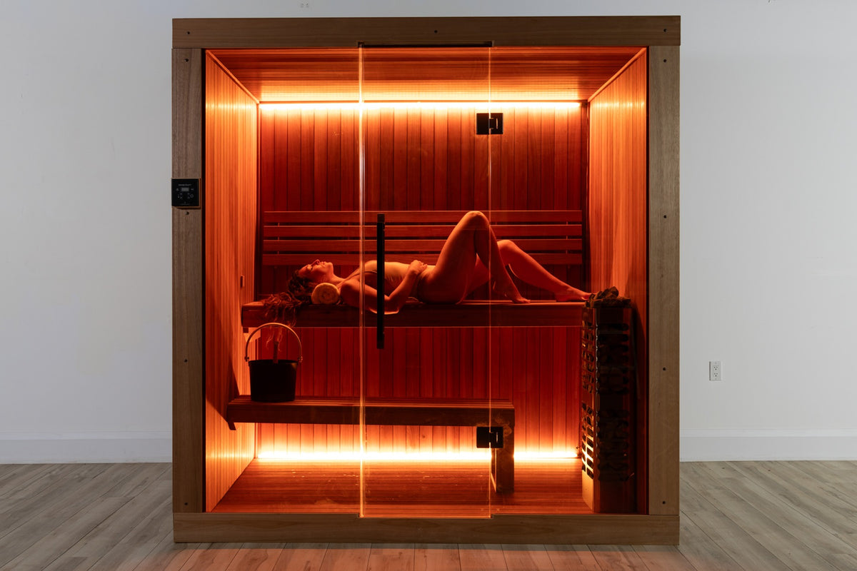 Element Studio upper bench shown with one person reclining for scale