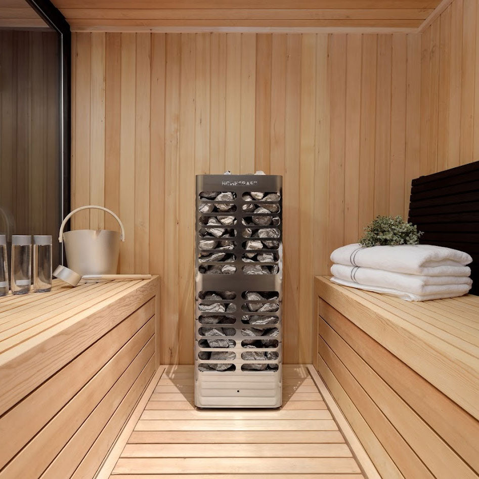 Representative Leisurecraft electric sauna heater; final model varies by sauna configuration