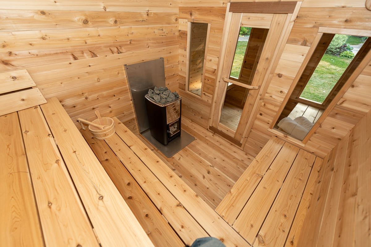 Leisurecraft CTC88C Georgian Cabin Sauna with Changeroom interior and electric heater