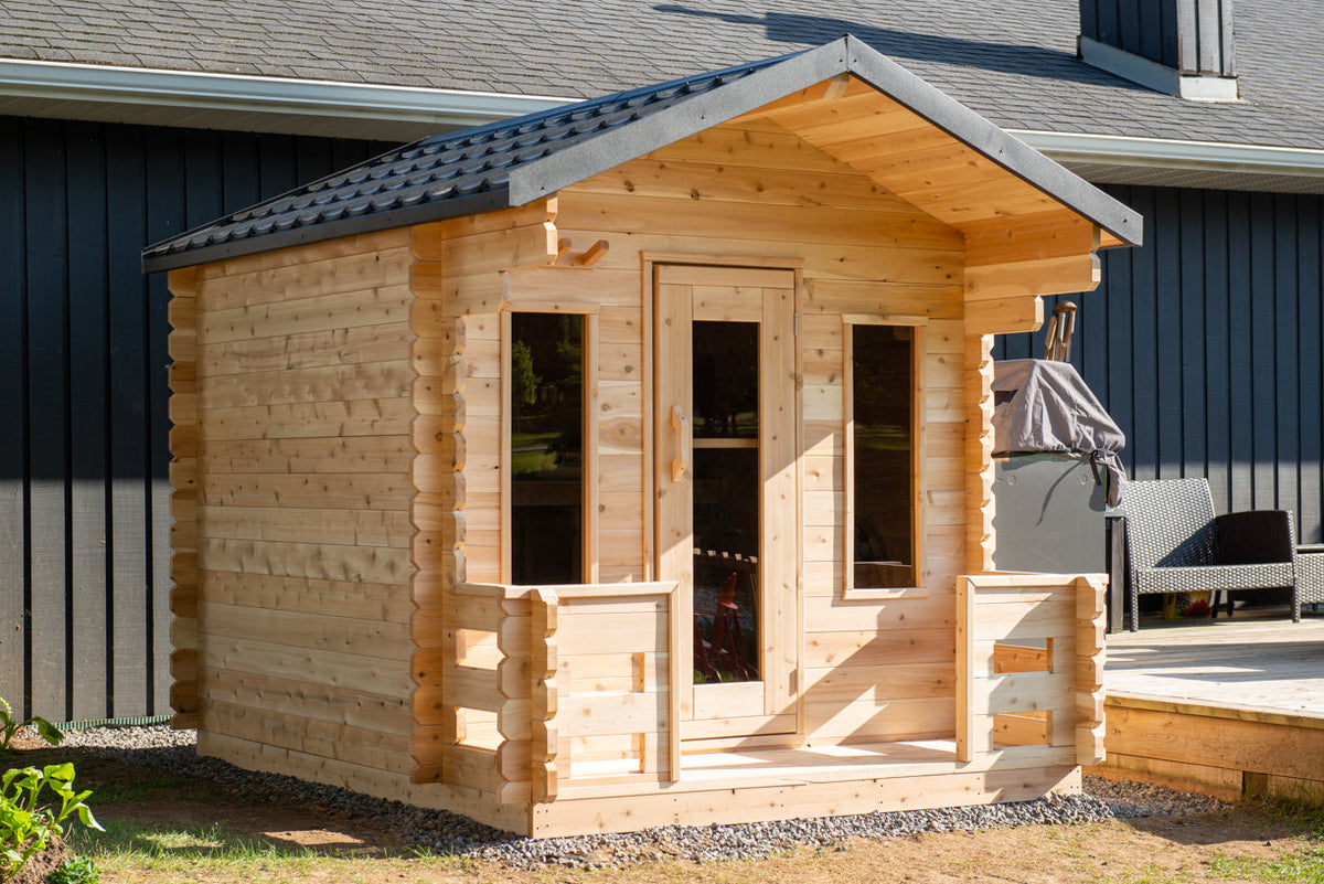 Leisurecraft CTC88P Georgian Cabin Sauna with Porch front view