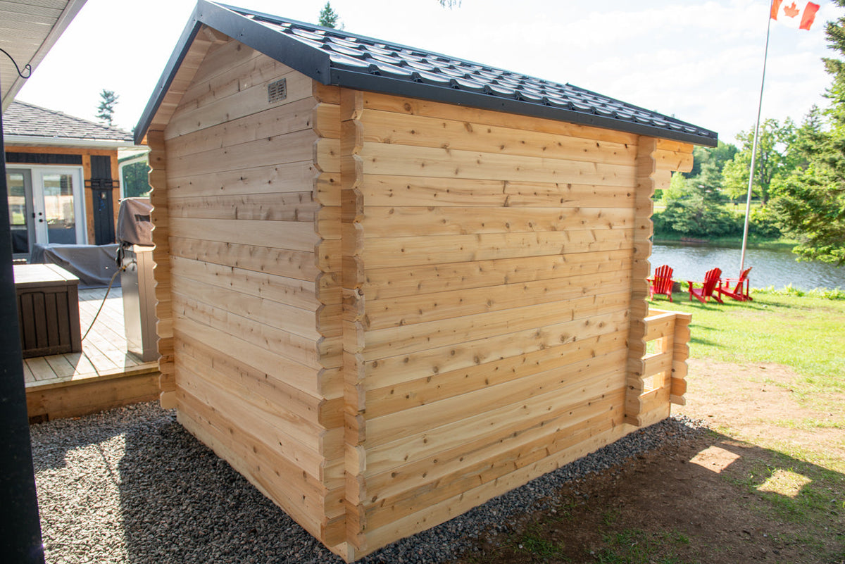 Leisurecraft CTC88P Georgian Cabin Sauna with Porch rear view